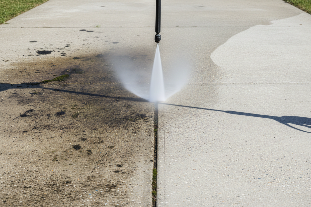 Pressure washer in action before/after images