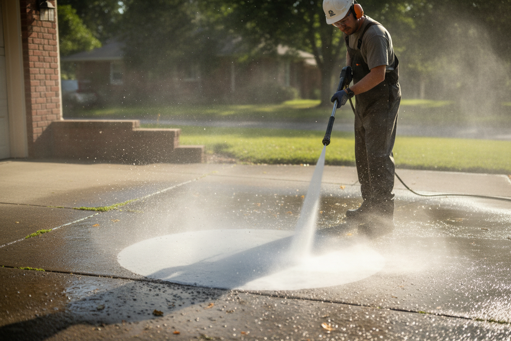 Pressure washer in action