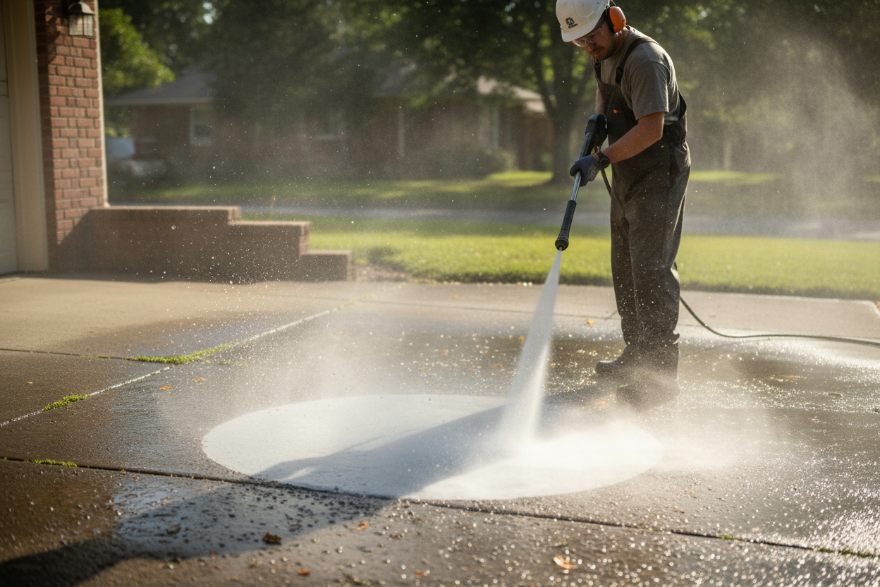 Pressure washer in action